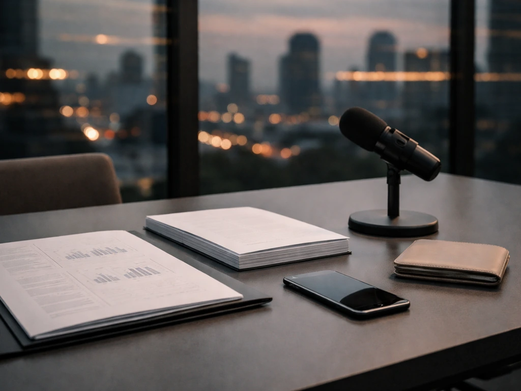 Minimal office scene symbolizing hypebeast net worth analysis with money, documents, and market signals vibe.