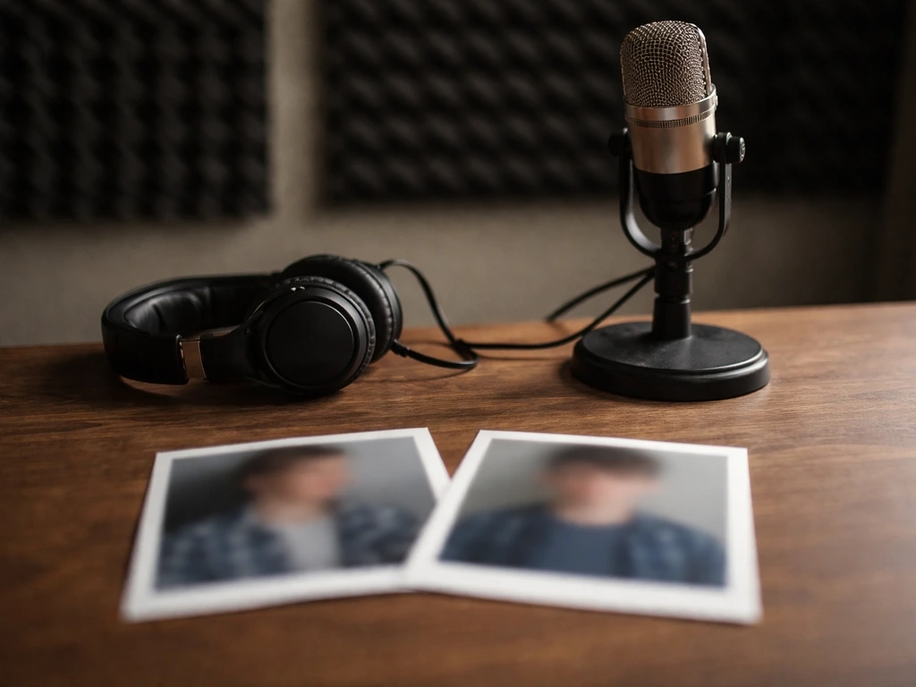 Anonymous studio desk scene suggesting identity confusion around an entertainment performer name.