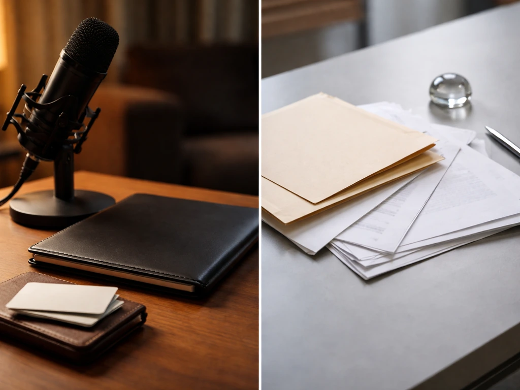 Split-screen showing a luxury music brand vibe on one side and anonymous legal paperwork on the other.