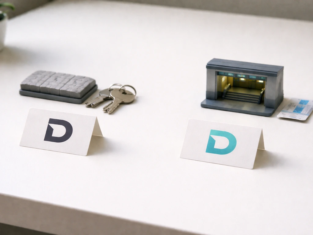 Minimal scene with two contrasting key-reference tags showing different “D” and “Westside” contexts