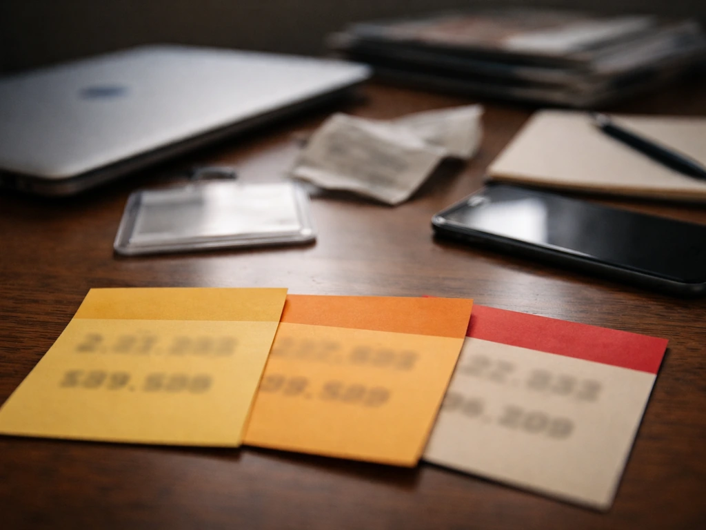 Business desk with blurred warning cards and clutter suggesting unreliable net worth claims.