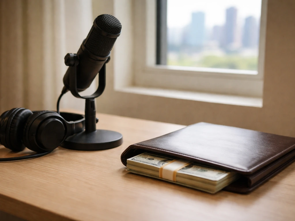 Minimal studio desk scene symbolizing a musician’s legacy and a financial estimate covering earnings and estate