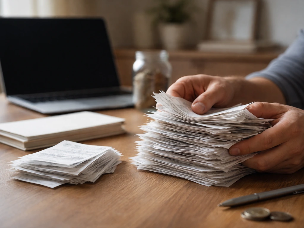 Anonymous hands reviewing papers and coins on a wooden desk, suggesting low vs high net worth scenarios.