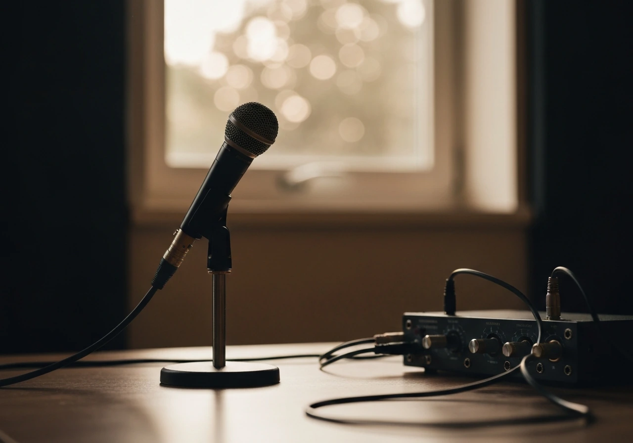 Music-industry lifestyle scene with a studio microphone and warm lighting symbolizing a South African rapper’s net worth