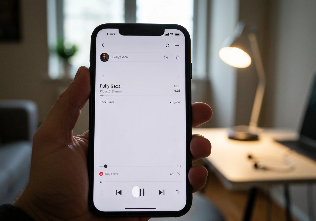 Close-up of a smartphone displaying a music streaming track page with a visible play count.