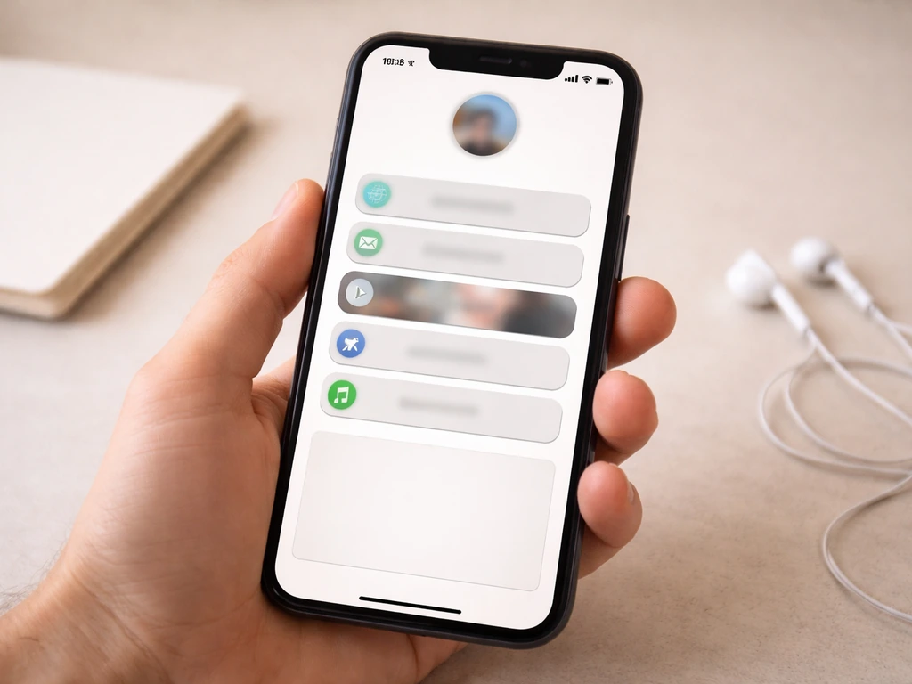 Hand holding a phone showing a generic link menu with no merch/store section visible.
