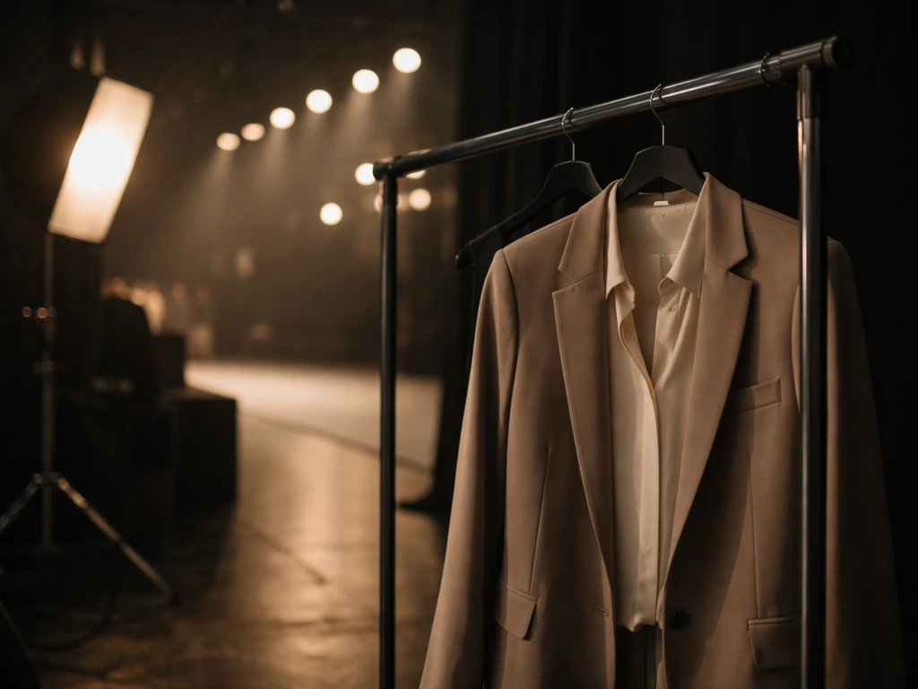 Fashion runway lights and a styled garment backstage, suggesting celebrity brand deals and endorsements.