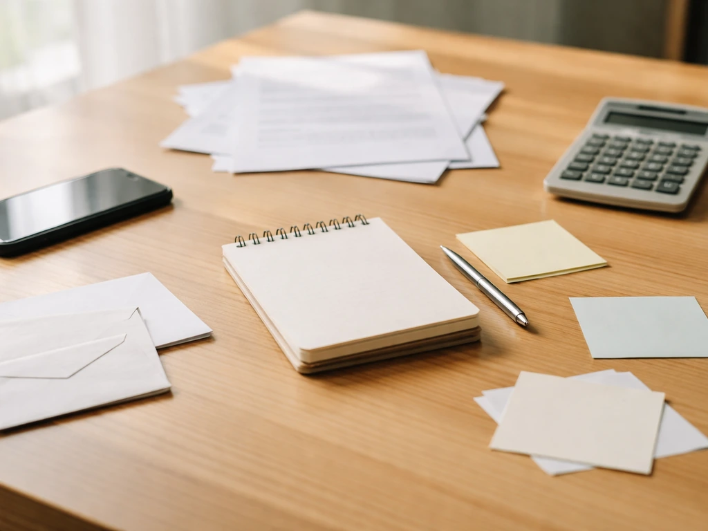Minimal photo of a desk with a notepad, smartphone, and scattered documents symbolizing valuation “signals”.