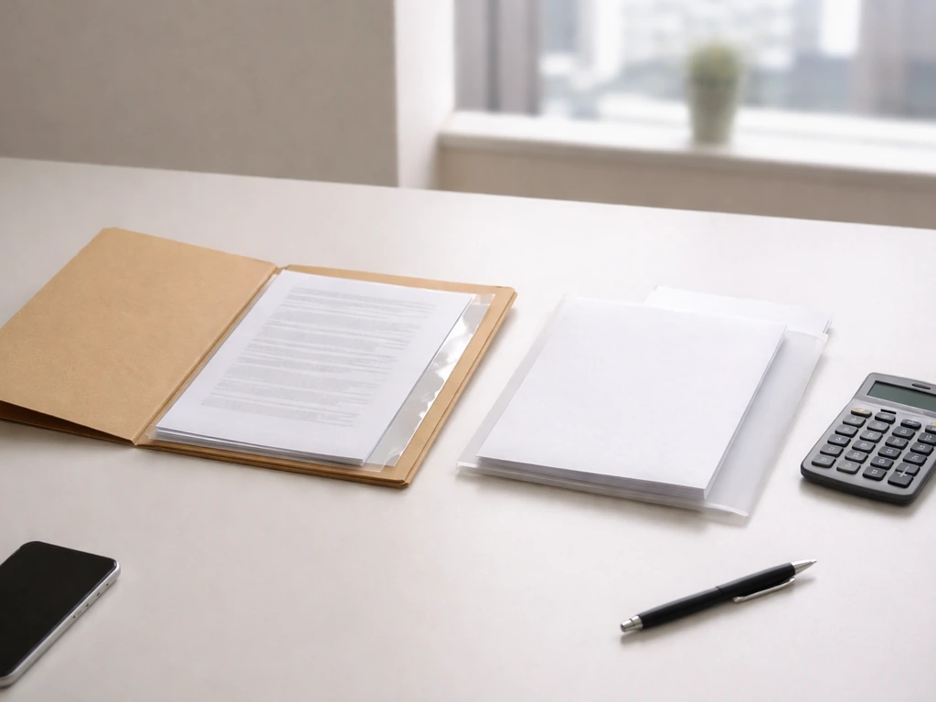 Minimal desk scene with unmarked documents and a calculator symbolizing known data vs estimated inference.