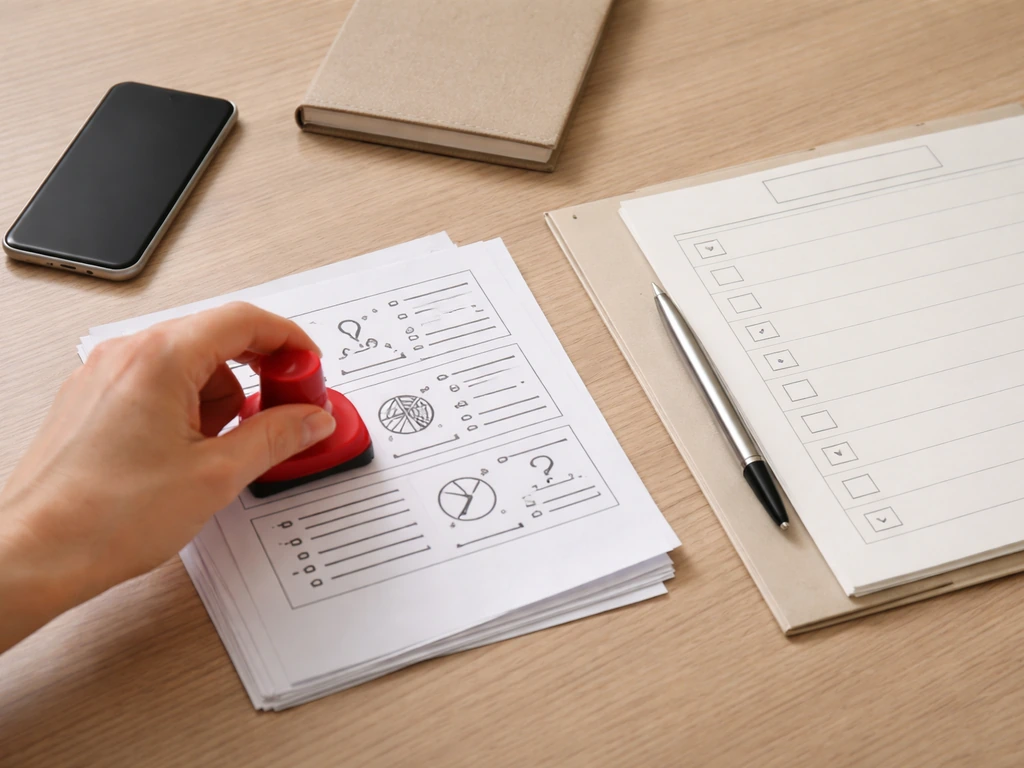 Minimal desk scene showing two open folders with contrasting paperwork about money updates and credibility.